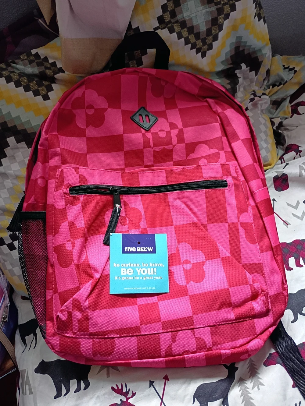 & Other Stories Pink Checkerboard Floral Backpack